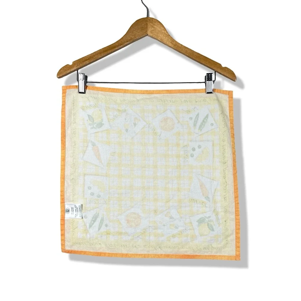 Lauren Ashley Kitchen Towels Set of 2‎ Yellow Gingham Fruit Print Cotton Napkins